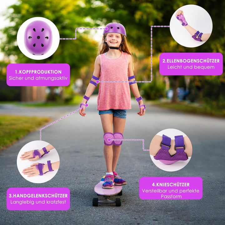 ZWOOS Kinder Knieschoner Set mit Helm, Inliner Schutzausrüstung Kinder 3-10 Jahre, Knieschützer Kind