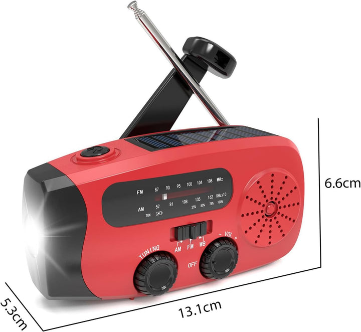 Notfallradio mit Solar/Kurbelantrieb, 2000mAh Solar Radio, SOS-Alarm, AM/FM/WB, LED-Taschenlampe (70