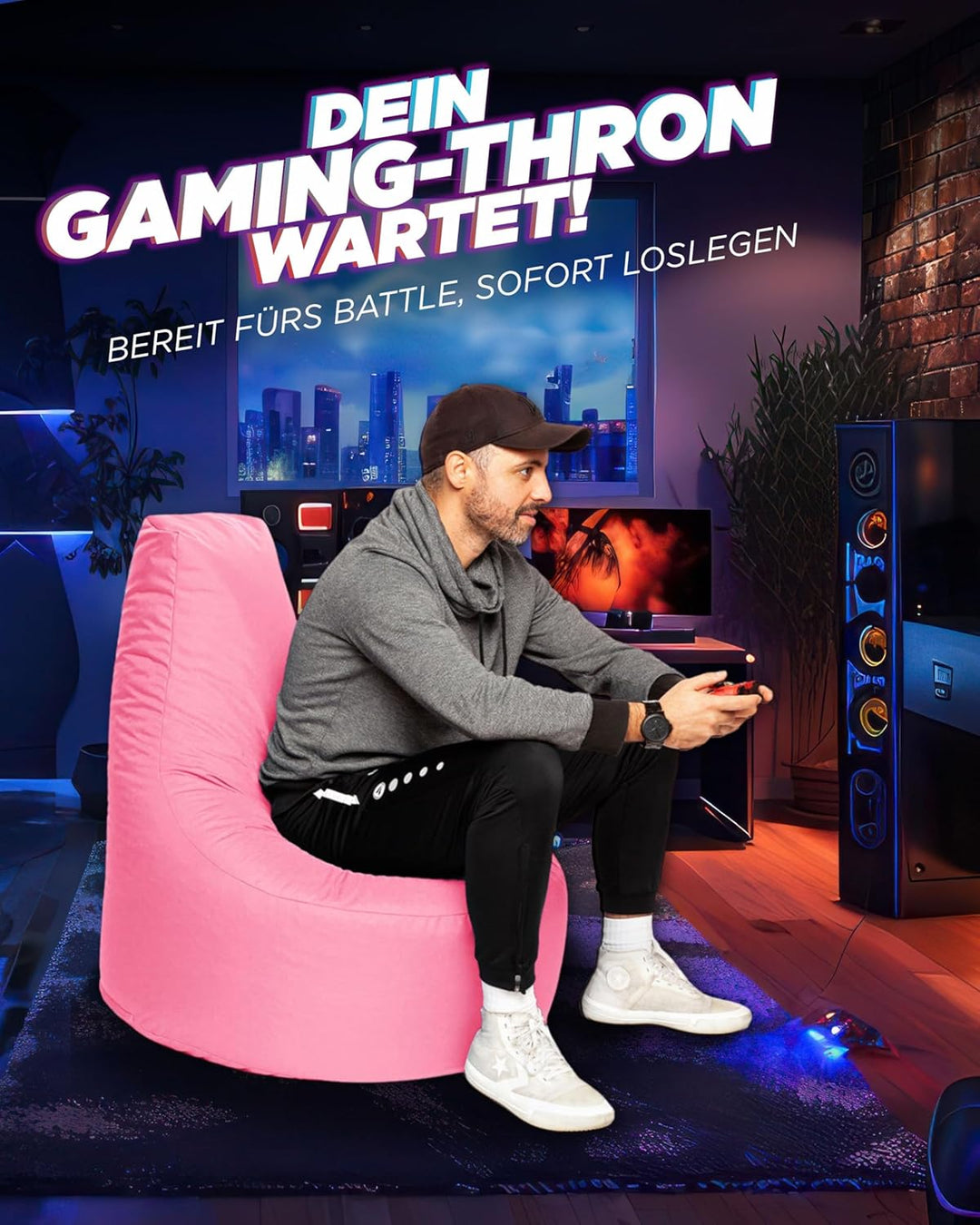 PATCH HOME Gamer Sessel mit Reissverschluss Lounge Kissen Sitzsack Sitzkissen Bean Bag In & Outdoor