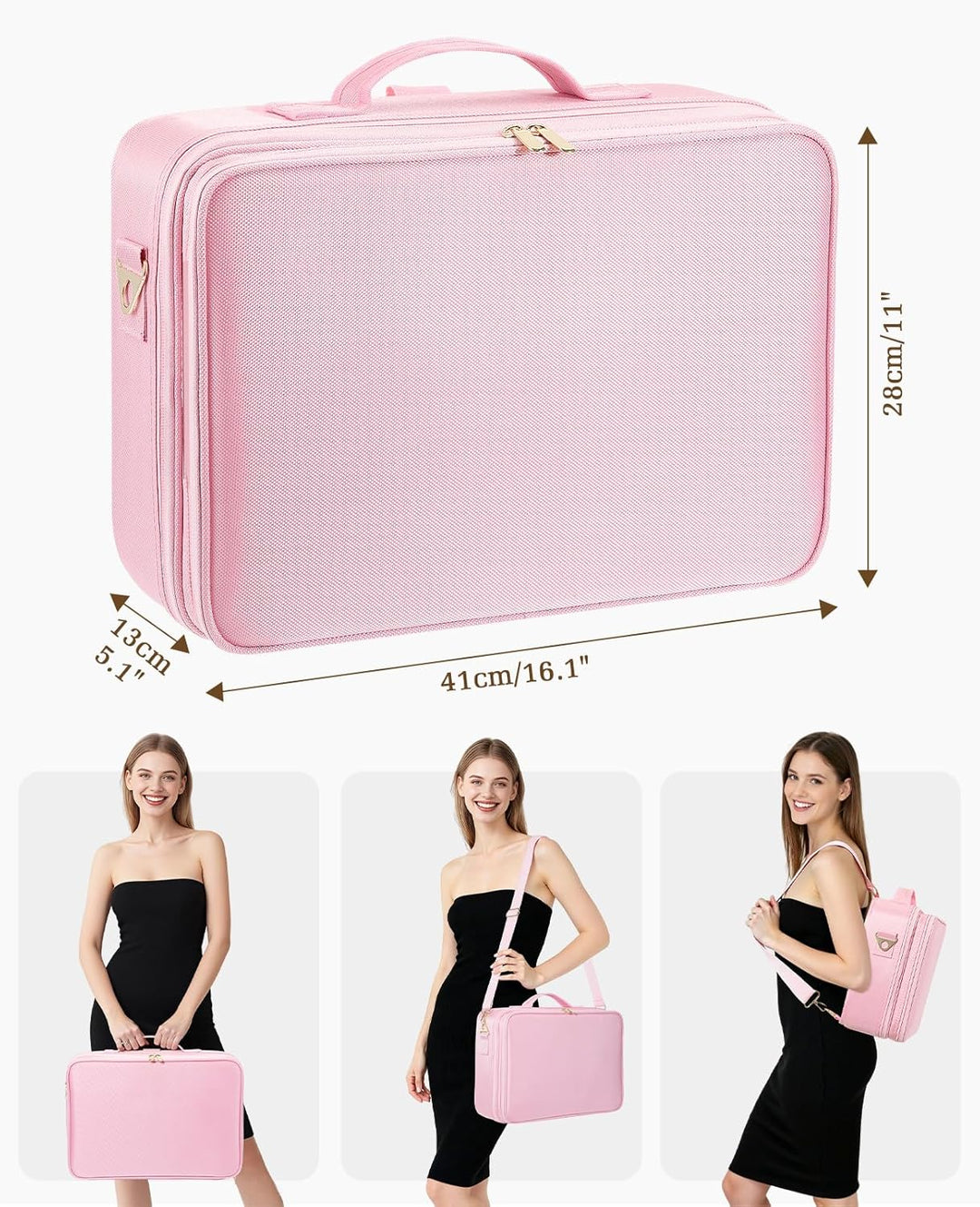 Luxspire 3 Schichten professioneller Makeup-Zug-Koffer, grosser Reise-Kosmetik-Organizer mit Spiegel