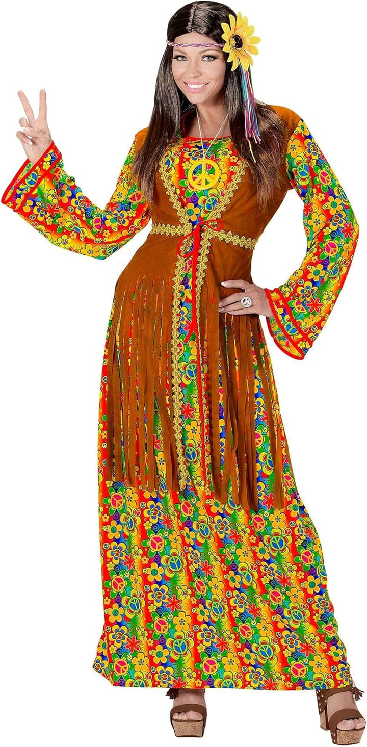 "HIPPIE WOMAN" (dress with vest, peace sign necklace) - (L), L