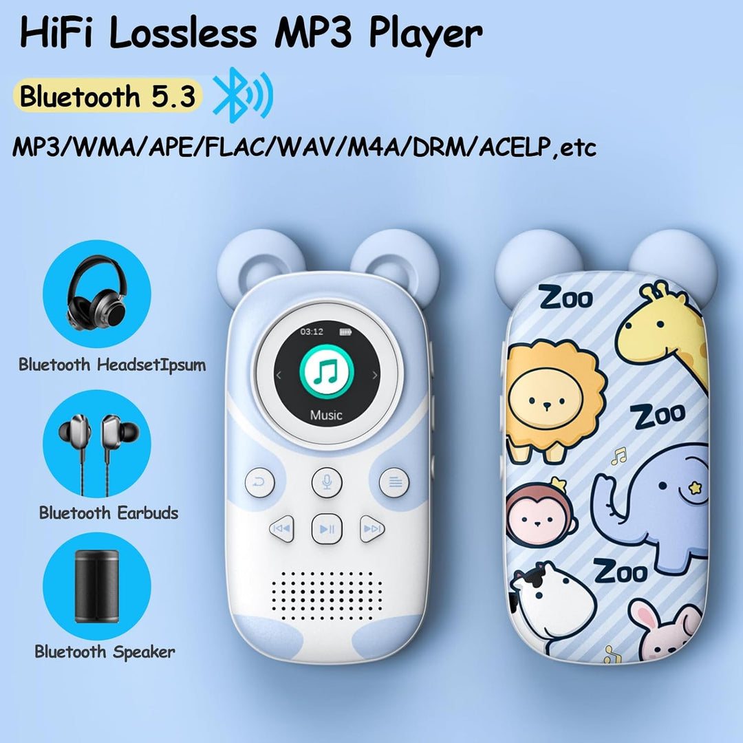 RUIZU 64GB MP3 Player Kinder Bluetooth 5.3 mit kopfhörer Lautsprecher Unterstützt UKW-Radio, Wecker,