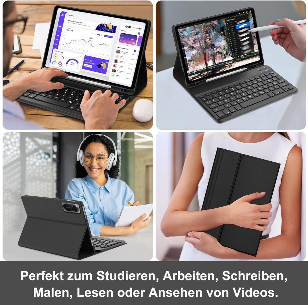 Für Redmi Pad 2 11" Hülle mit Tastatur, für Xiaomi Redmi Pad 2 2025 & Pad SE 11" 2023, Magnetisch Ab