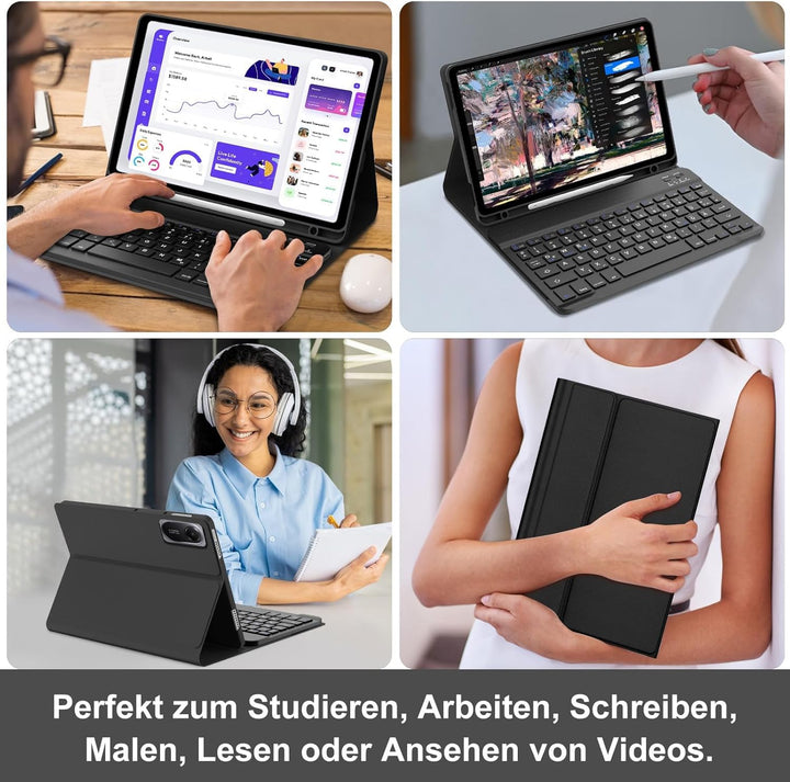 Für Redmi Pad 2 11" Hülle mit Tastatur, für Xiaomi Redmi Pad 2 2025 & Pad SE 11" 2023, Magnetisch Ab