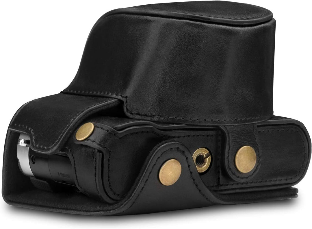 MegaGear MG1605 Leica D-Lux 7 Ever Ready Echtleder Kamera-Case mit Trageriemen - Schwarz, Schwarz