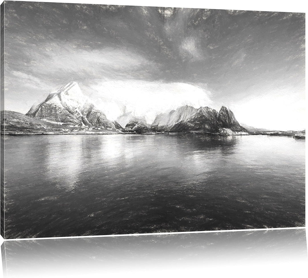 Pixxprint Lofoten in Norwegen Kunst als Leinwandbild/Grösse: 100x70 cm/Wandbild/Kunstdruck/fertig be