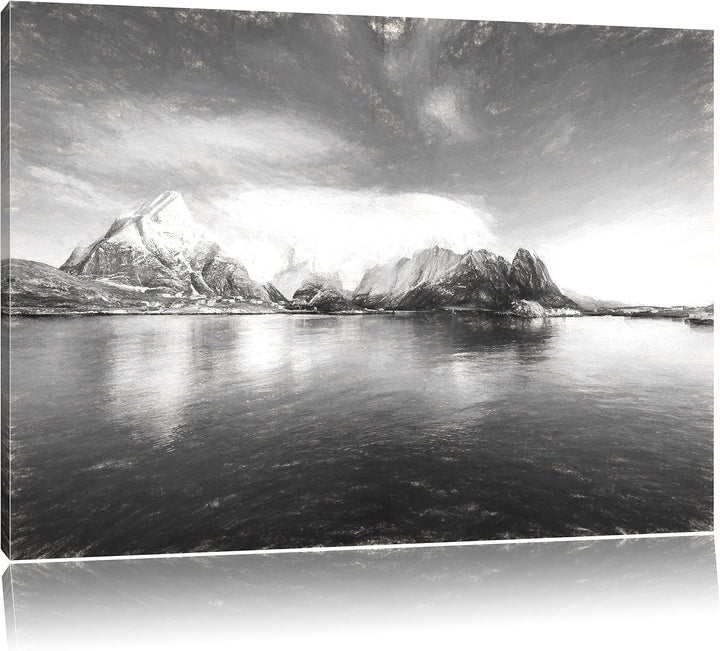 Pixxprint Lofoten in Norwegen Kunst als Leinwandbild/Grösse: 100x70 cm/Wandbild/Kunstdruck/fertig be