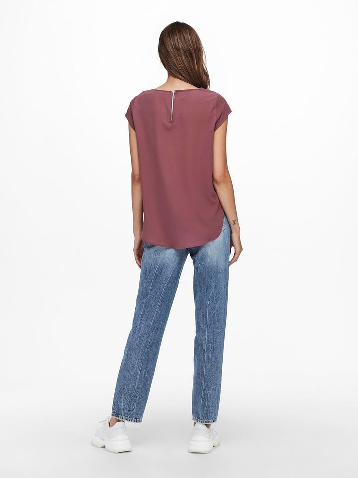 ONLY Damen Onlvic S/S Solid AOP Top Ptm T-Shirt, Blusenshirt, Kurzarm 36 2er Pack (Pack A: Rose Brow