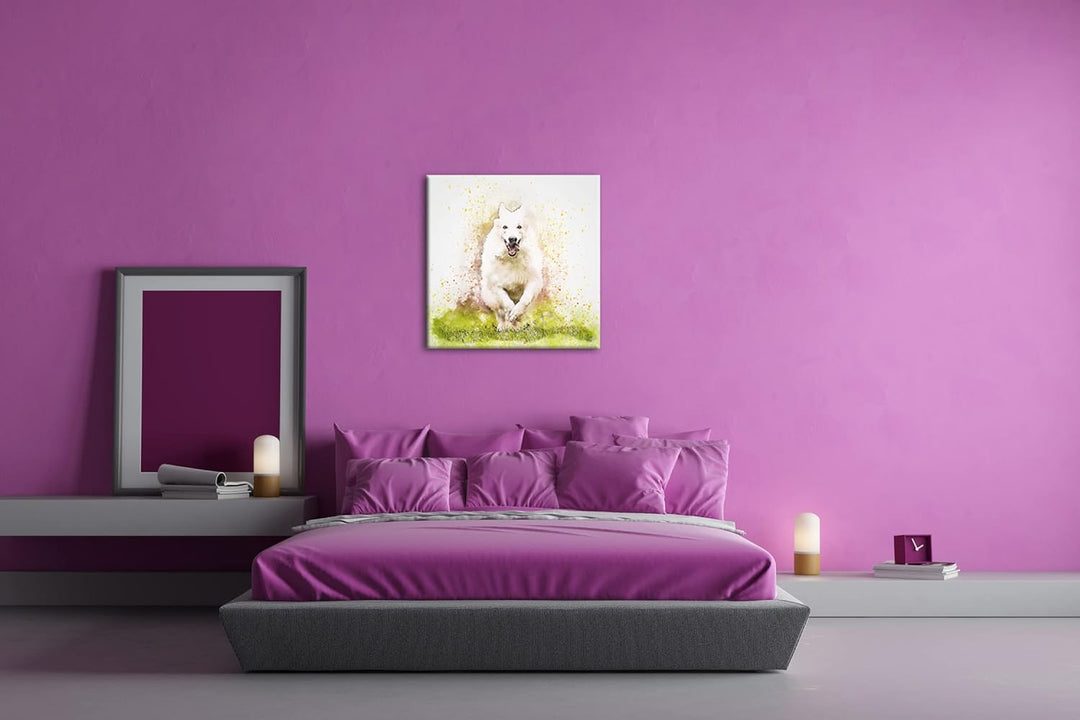 spielender Hund Format: 70x70 als Leinwandbild, Motiv fertig gerahmt auf Echtholzrahmen, Hochwertige