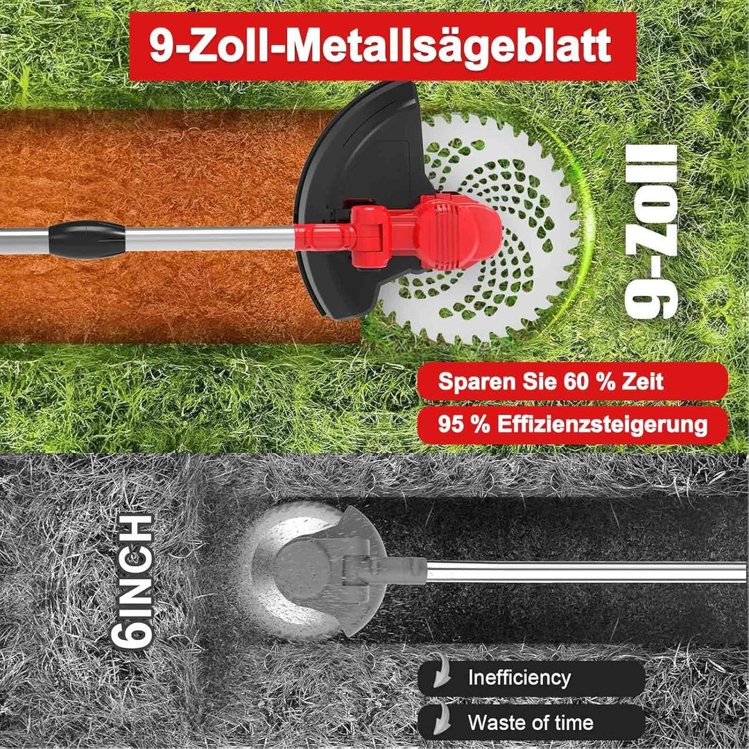 Rasentrimmer mit Akku und Unkrautbürste, 9" Bürstenlose Freischneider,mit 2 Akku 4.0Ah, 21v unkrautb