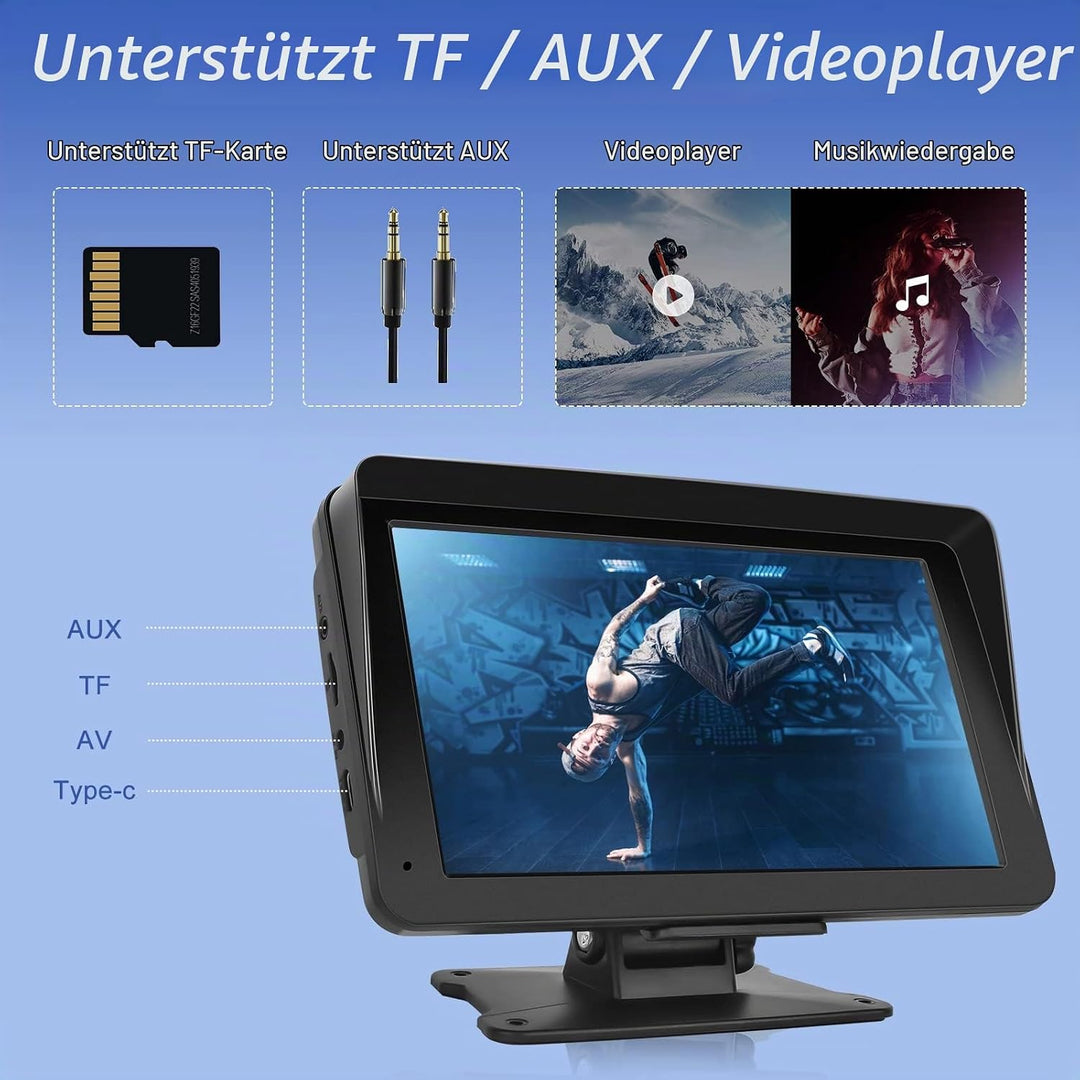 Hodozzy Wireless Carplay Android Auto Tragbarer Bildschirm, 7 Zoll Touchscreen mit AirPlay/Mirror Li