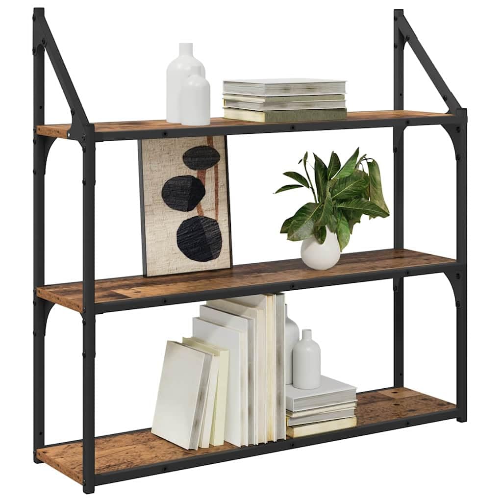 vidaXL Wandregal mit Regal Altholz 80 x 21 x 78,5 cm Holzwerkstoff, Moderne, rechteckige Wandregale,