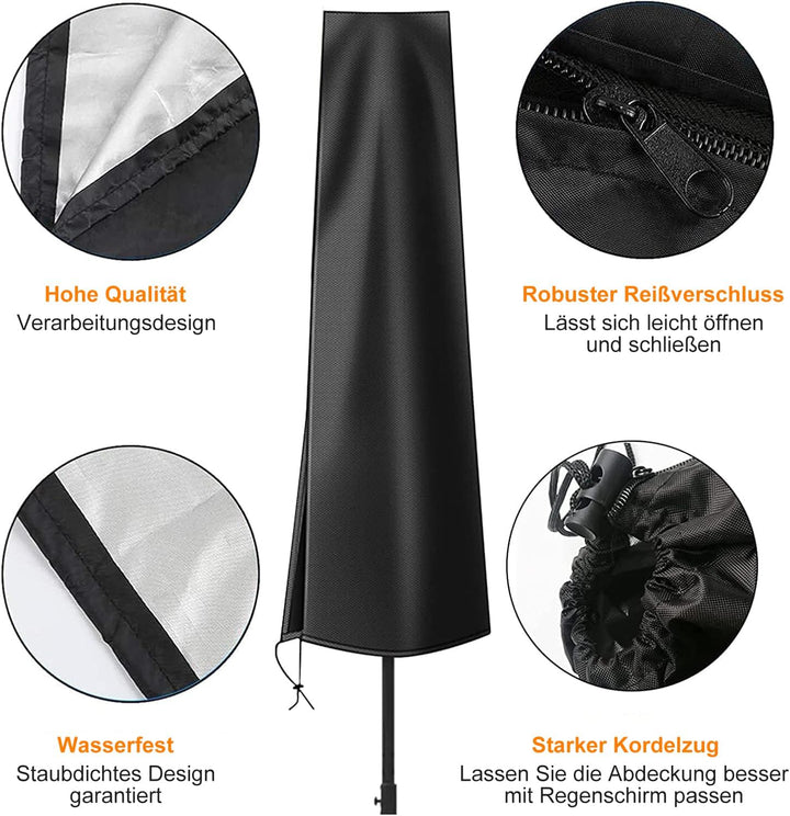 OKPOW Schutzhülle für 3m Grosse Sonnenschirm: 600D Wasserdicht Abdeckung Sonnenschirm mit Zip - Anti