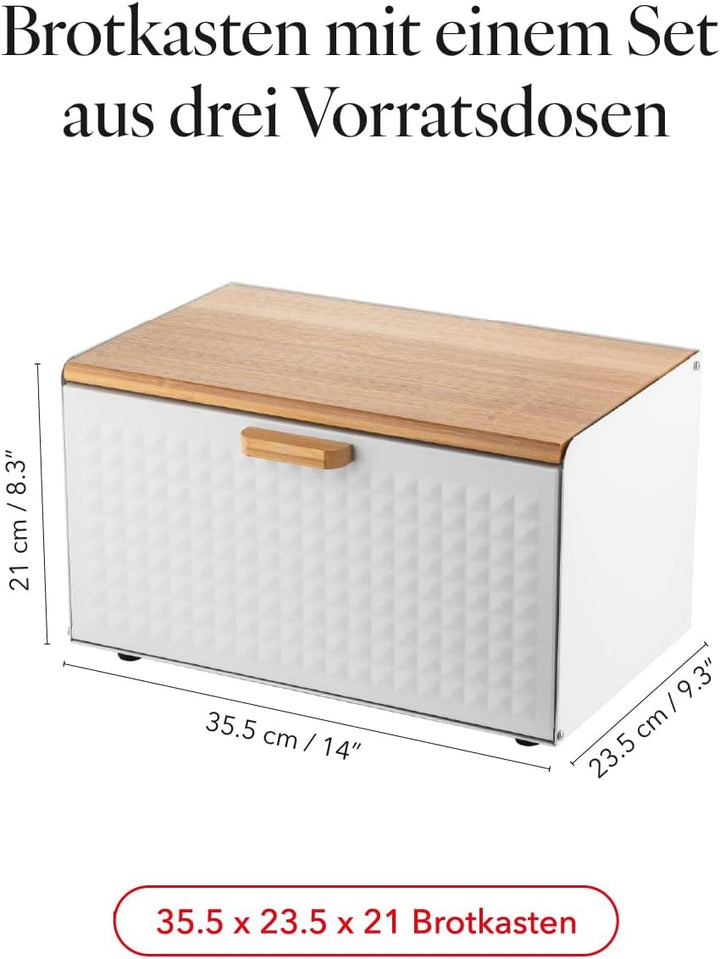 FLORINA Brotkasten inkl. 3-er-Set Aufbewahrungsdosen CUBE I Brotbox aus Stahl und Bambus-Deckel I Ge