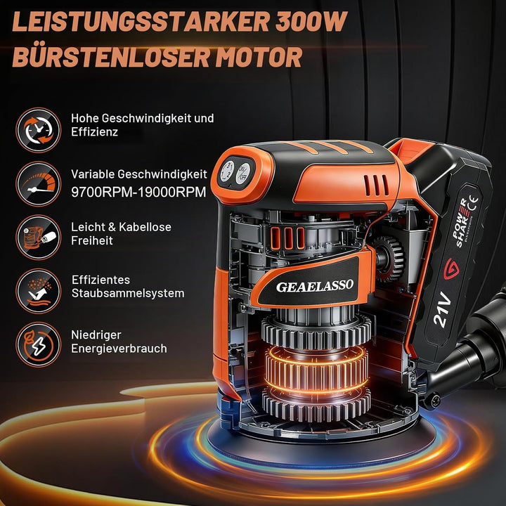 Akku-Exzenterschleifer 125 mm 2x 20V Akku, Bürstenloser Exzenterschleifer mit 3 Stufen 8000–13000 U/