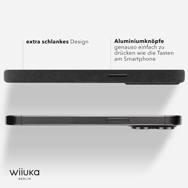WIIUKA Hülle für iPhone 15 Pro Max, original Alcantara®, handgefertigt, extra Dünn, Premium Handyhül
