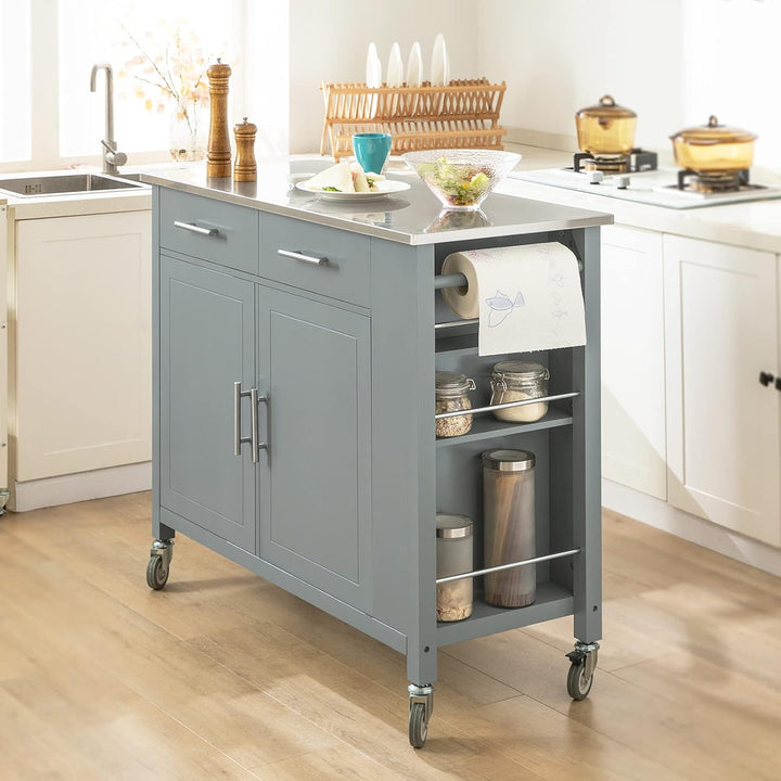 SoBuy FKW108-HG Design Küchenwagen mit Edelstahlplatte Kücheninsel mit Seitenregal Küchenschrank Rol