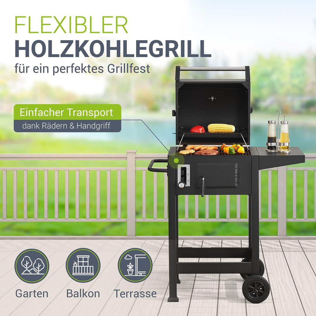 Juskys Holzkohlegrill Missouri mit Deckel - Grosse Grillfläche, Grillrost, variable Kohlewanne - Hol