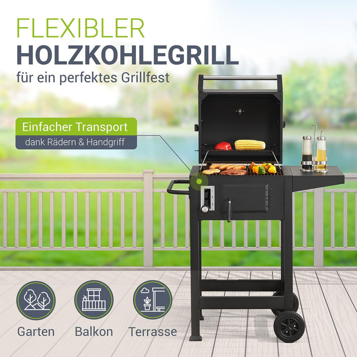 Juskys Holzkohlegrill Missouri mit Deckel - Grosse Grillfläche, Grillrost, variable Kohlewanne - Hol