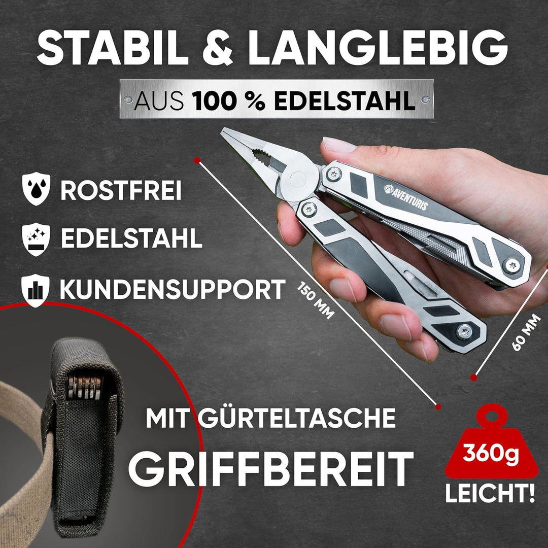 AVENTURIS® Multitool-Werkzeug 21 Funktionen [Edelstahl] Deutscher Standard! Ein Multifunktionswerkze