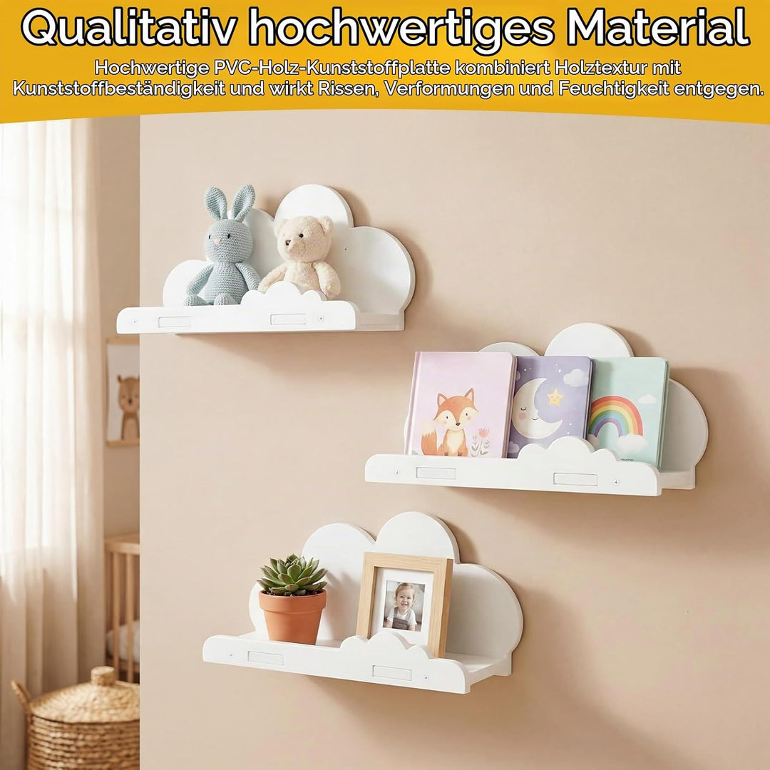 3 Stück Wolkenregal 29,5x9,4x15CM Weiss Wandregal Kinderzimmer Bücherregal Kinder Wand Kinderbücherr