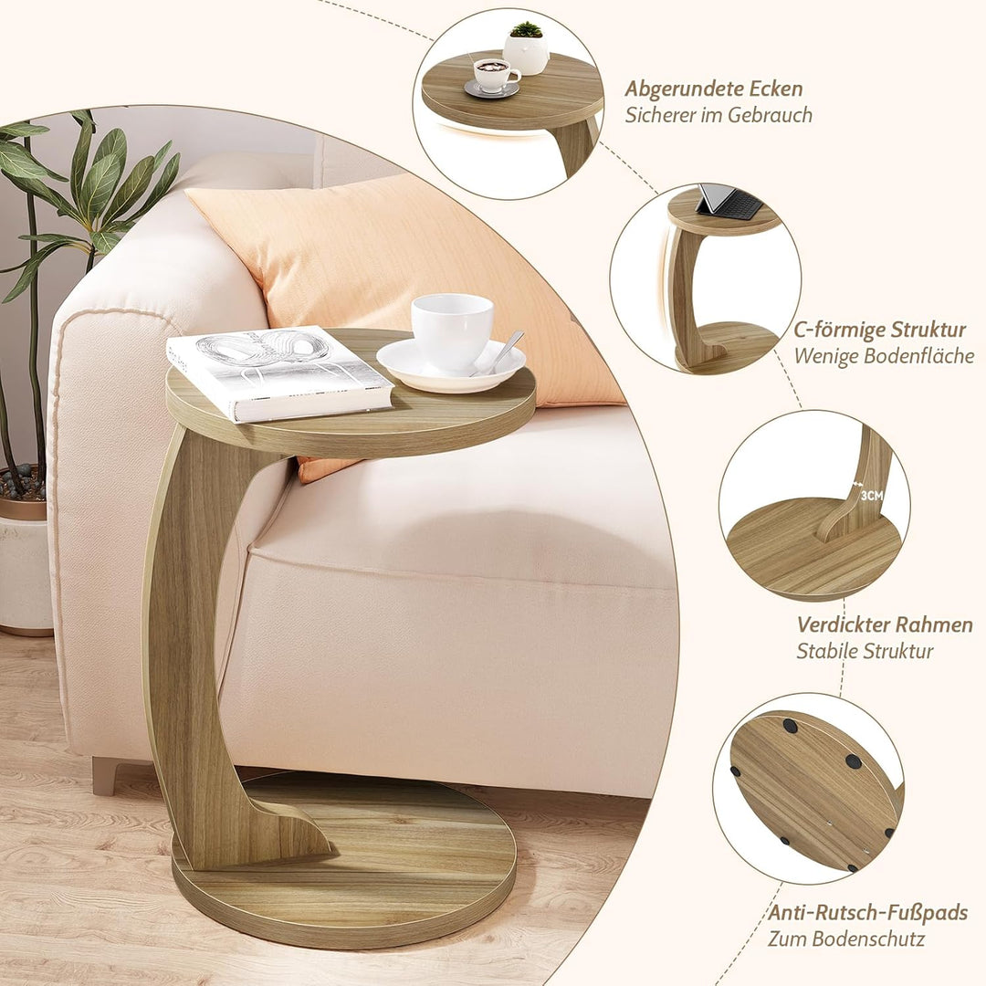 WOLTU Beistelltisch C Form, Couchtisch rund, Sofatisch Kaffeetisch Wohnzimmertisch Abstelltisch, Kle