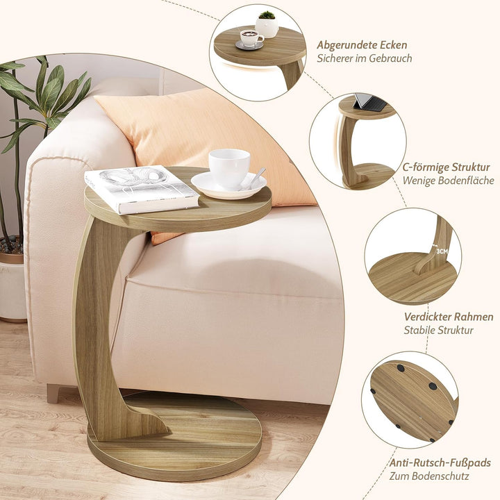 WOLTU Beistelltisch C Form, Couchtisch rund, Sofatisch Kaffeetisch Wohnzimmertisch Abstelltisch, Kle