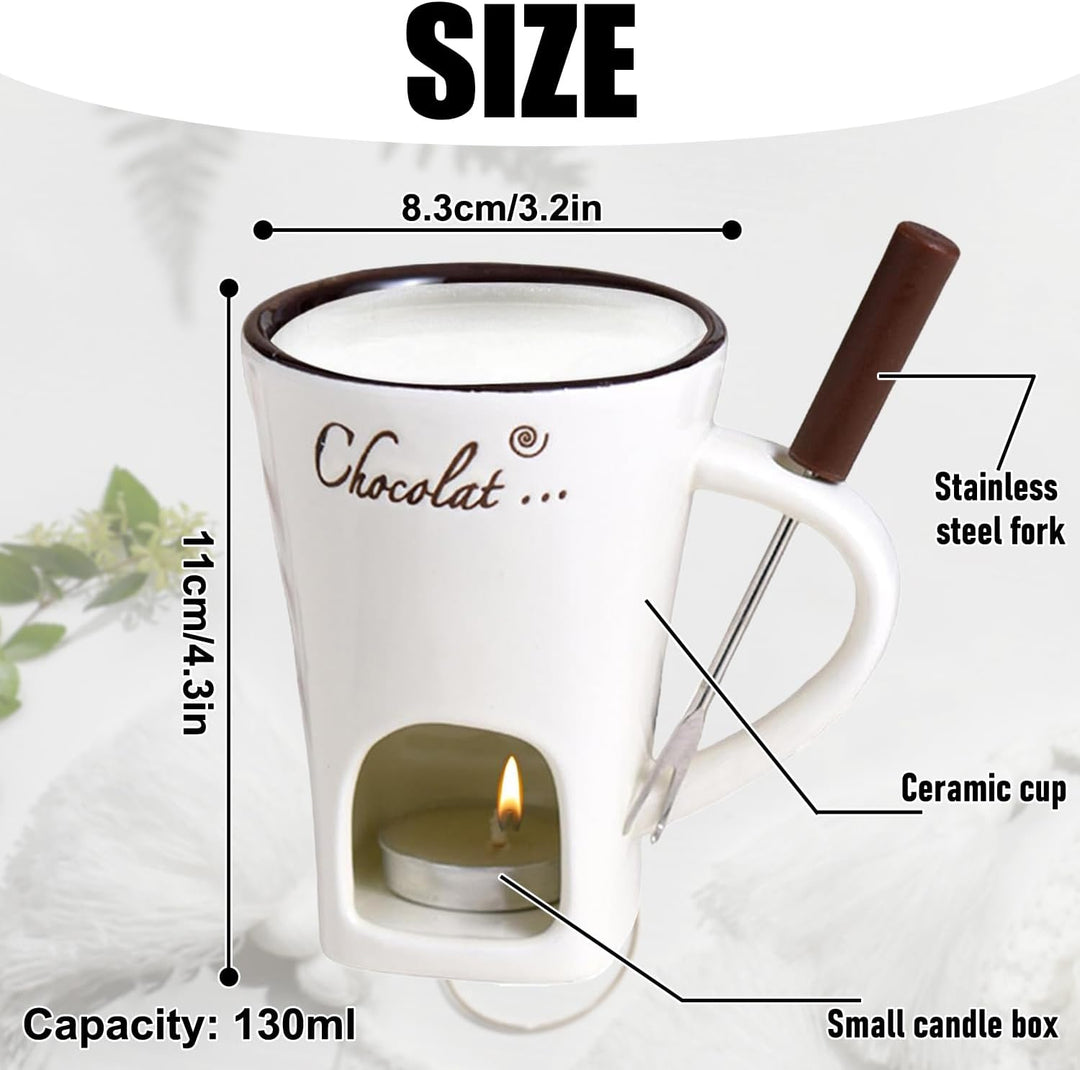 Schokoladen Fondue Becher Set, 130ml Keramik Schokoladenfondue Tasse, Schokoladen-Hot-Pot-Schmelzbec