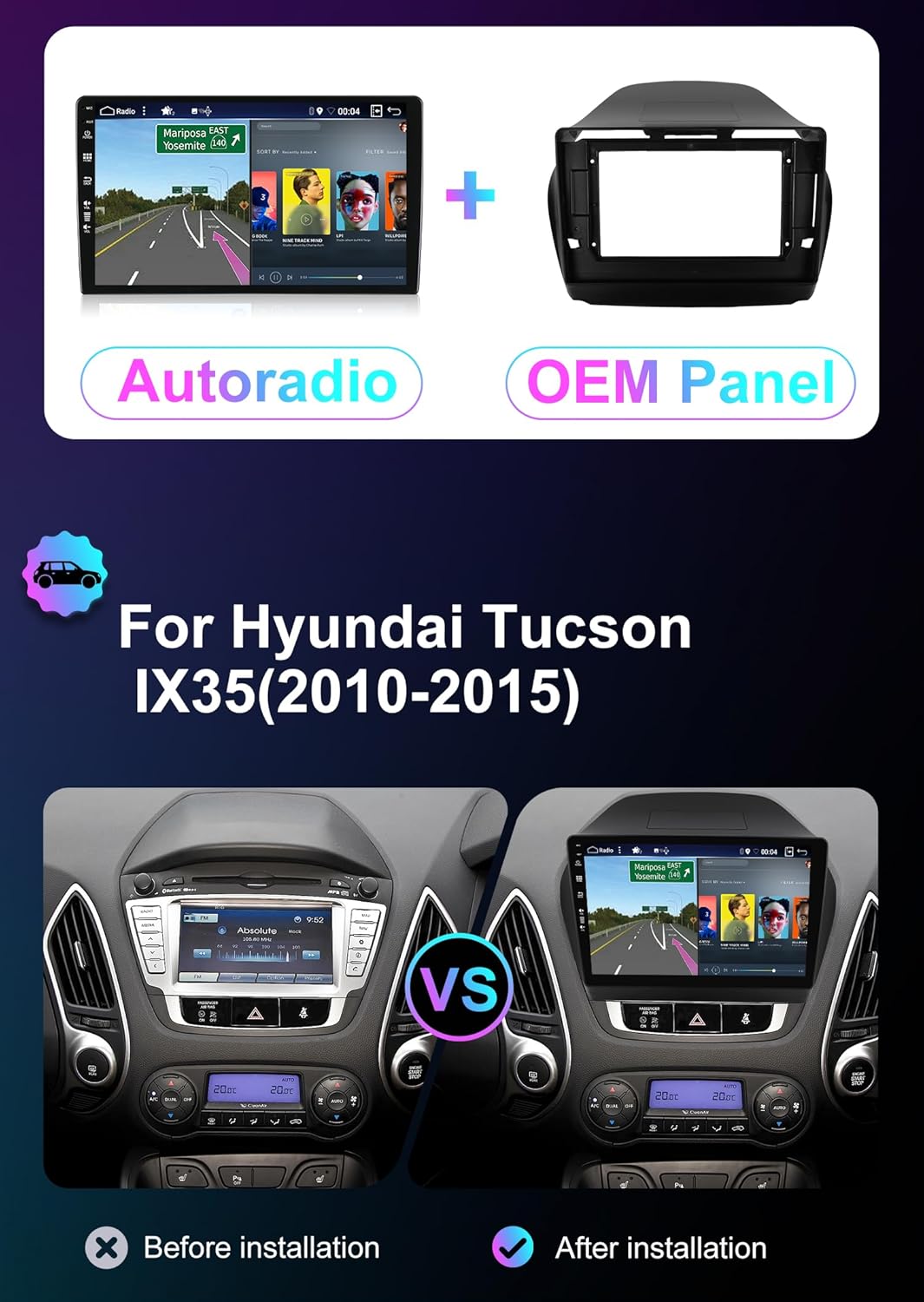 [6GB+128GB] Android 15 Autoradio für Hyundai Tucson IX35(2010-2015)-[Integriertes CarPlay/Android Au