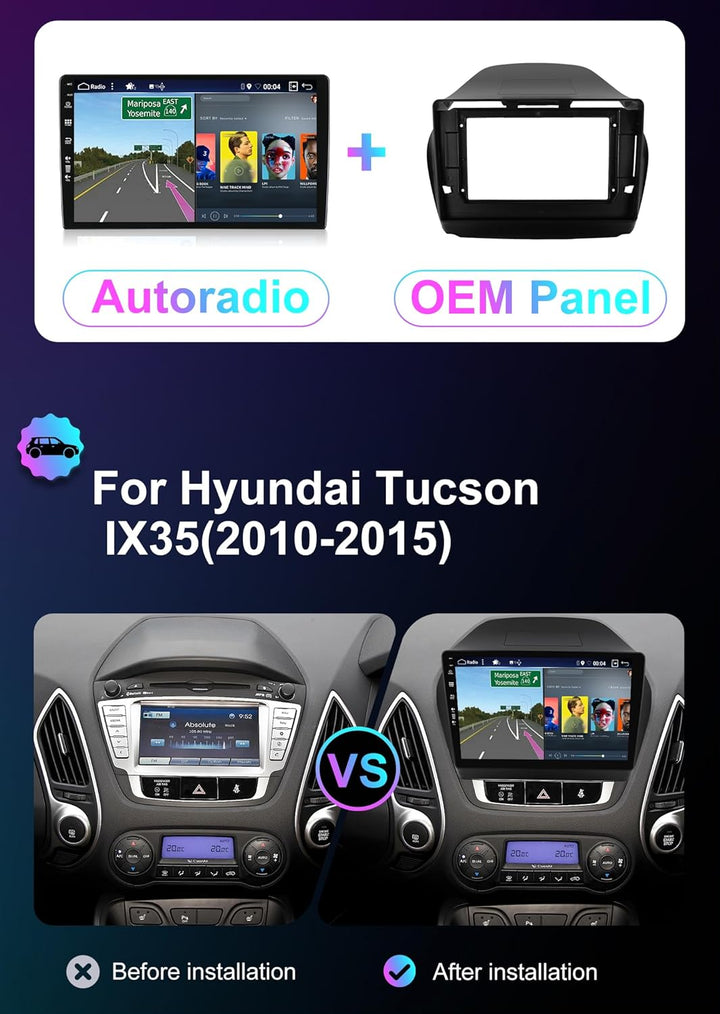 [6GB+128GB] Android 15 Autoradio für Hyundai Tucson IX35(2010-2015)-[Integriertes CarPlay/Android Au