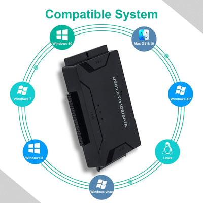 Mcbazel USB 3.0 zu IDE/SATA Konverter Festplattenadapter, Externes Kit für 2.5"/3.5" SATA/SSD HDD Fe