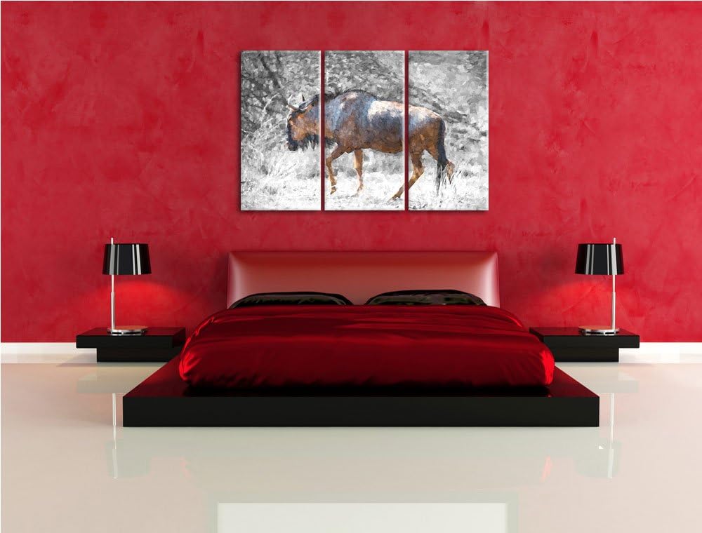 gigantische Kaffernbüffel in der Savanne schwarz/weiss Deluxe 3-Teiler Leinwandbild 120x80 Bild auf