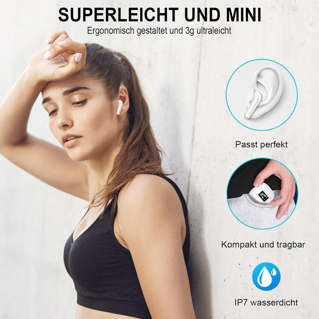 Bluetooth Kopfhörer, Kopfhörer Kabellos Bluetooth 5.3, Noise Cancelling In Ear Kopfhörer, IP7 Wasser