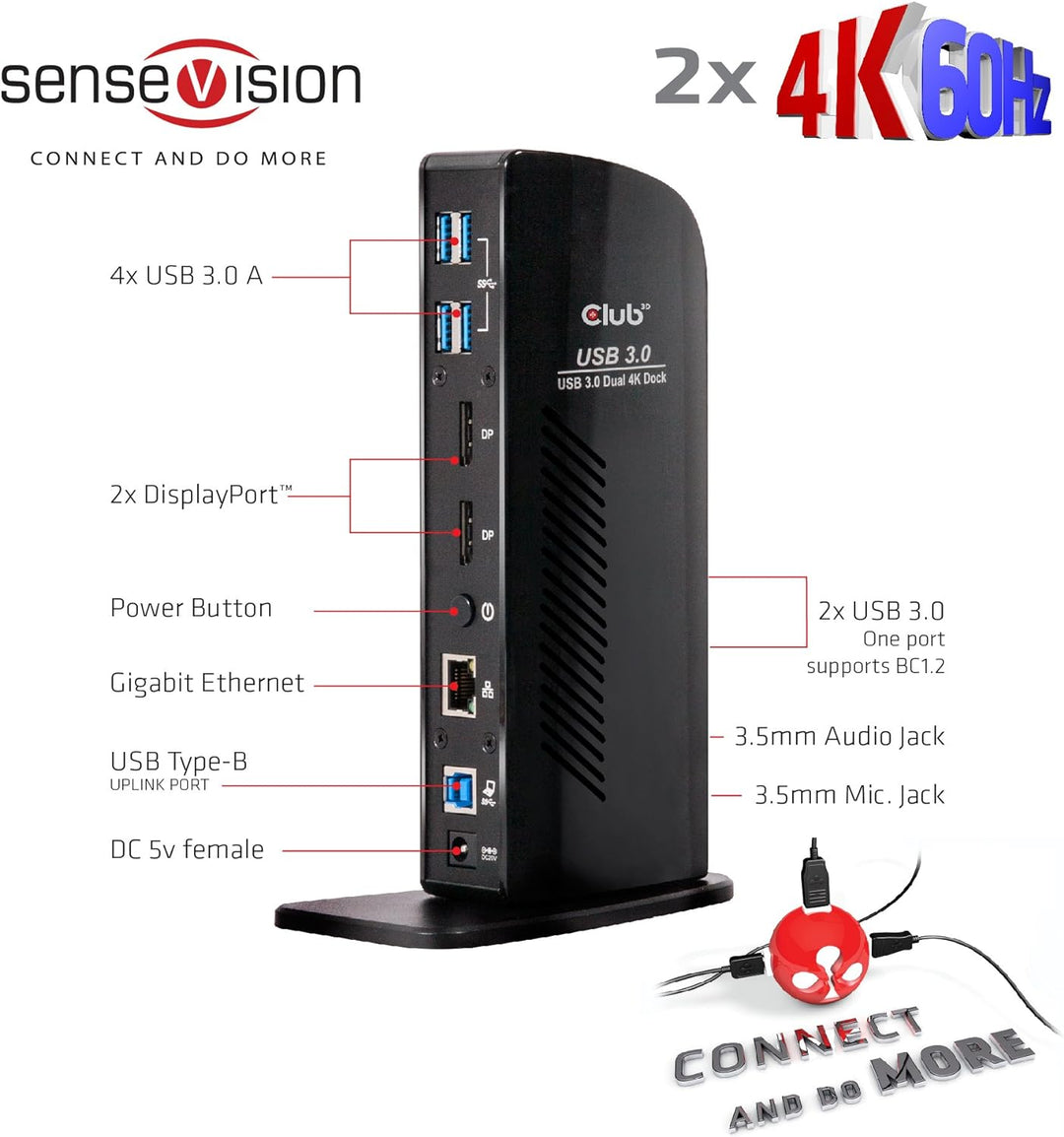Club 3D CSV-1460 USB 3.0 Dual Display 4K 60Hz Docking Station Schwarz