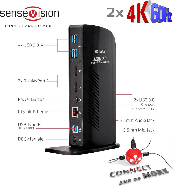 Club 3D CSV-1460 USB 3.0 Dual Display 4K 60Hz Docking Station Schwarz