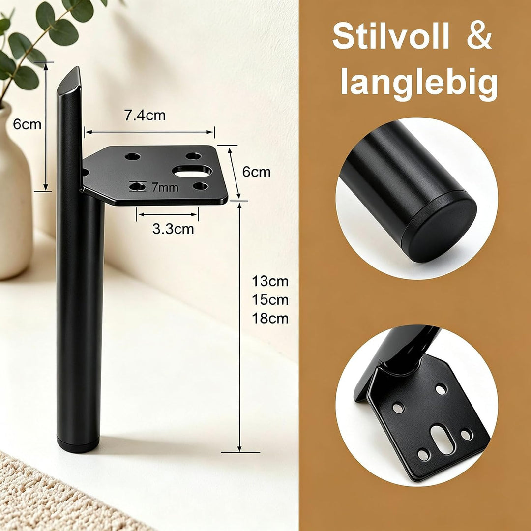 SHUIOG 4 Stück Ersatz Möbelfüsse Metall, 6" / 15cm Schwarz Möbelfüsse, DIY Möbel Füsse Tischbeine Sc