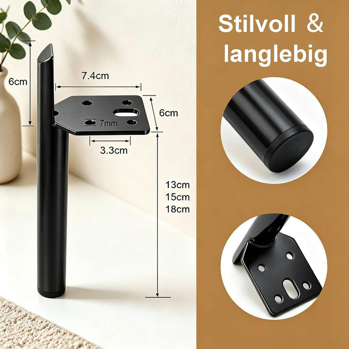 SHUIOG 4 Stück Ersatz Möbelfüsse Metall, 6" / 15cm Schwarz Möbelfüsse, DIY Möbel Füsse Tischbeine Sc