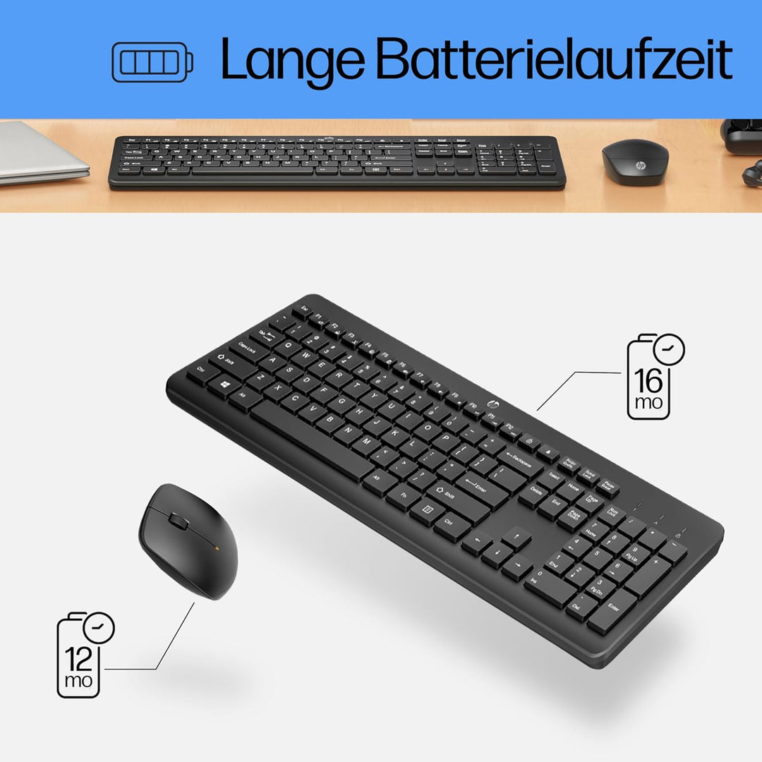 HP 230 Maus und Tastatur (kabellose Maus und Tastatur, USB Dongle, bis zu 16 Monate Akkulaufzeit, QW