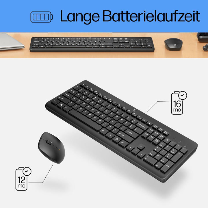 HP 230 Maus und Tastatur (kabellose Maus und Tastatur, USB Dongle, bis zu 16 Monate Akkulaufzeit, QW