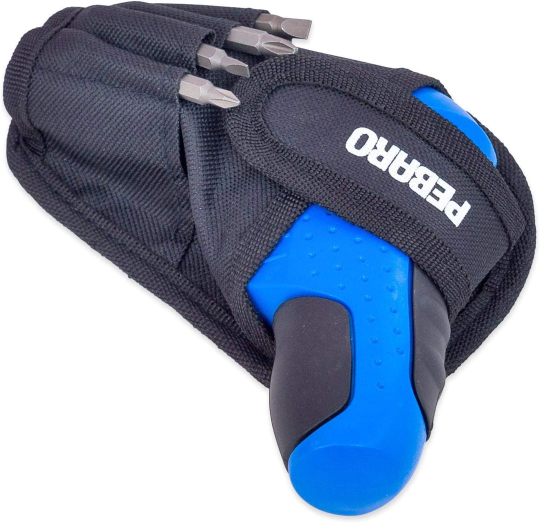 Pebaro 2010 Leistungsstarker Akkuschrauber, 9 Bits, USB-Kabel, Gürteltasche, drehbarer Griff zur Ver