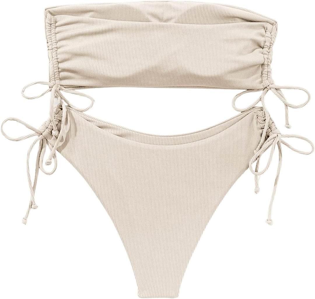 GORGLITTER Bandeau Bikini Damen Set Bikini High Waist Trägerlos Bikini Mit Kordelzug Bikini Set Einf