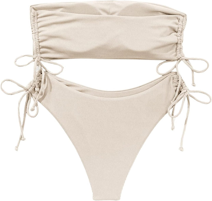 GORGLITTER Bandeau Bikini Damen Set Bikini High Waist Trägerlos Bikini Mit Kordelzug Bikini Set Einf