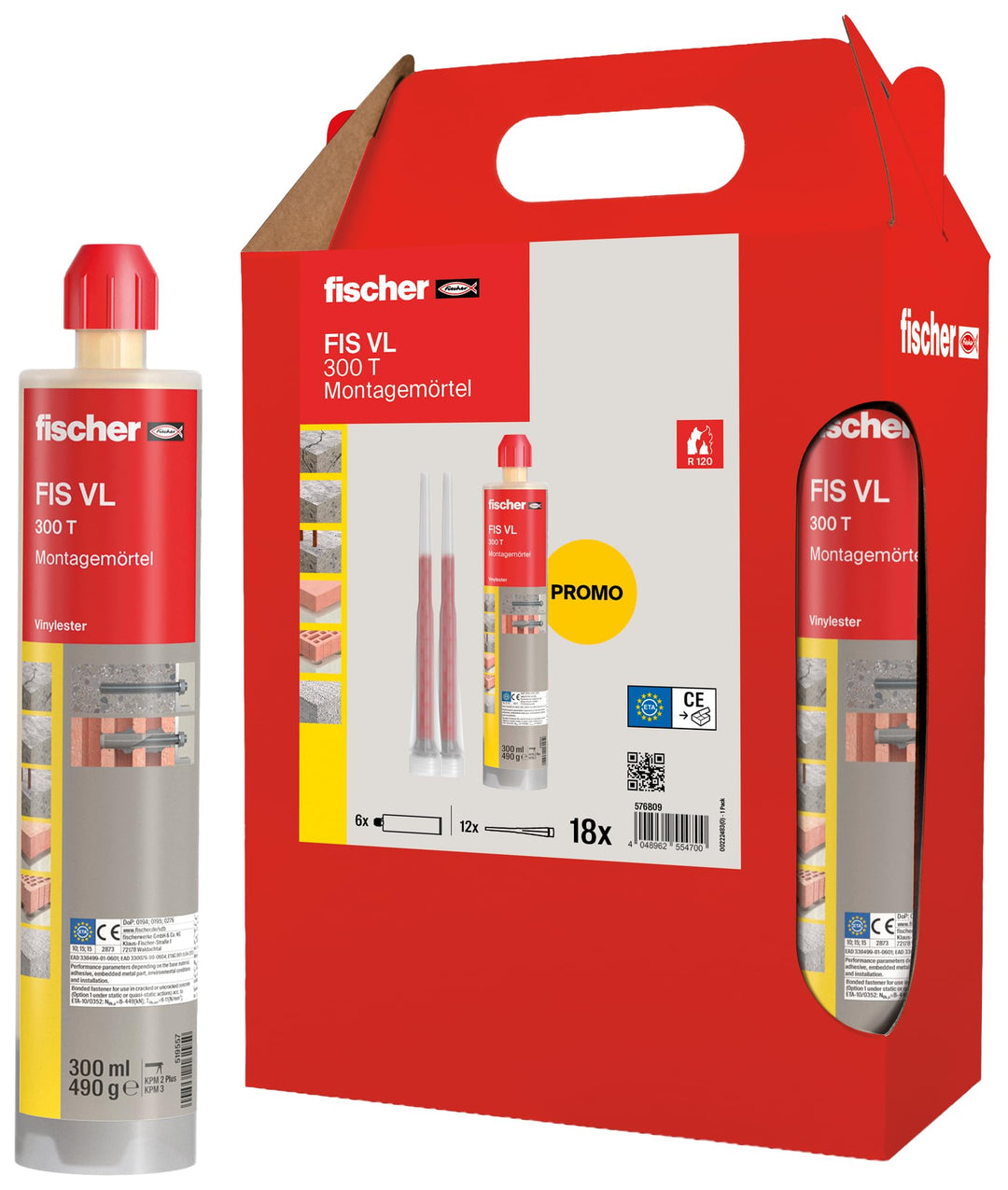 fischer Montagemörtel FIS VL 300 T im handlichen Sixpack, der wetterfeste Injektionsmörtel für zuver