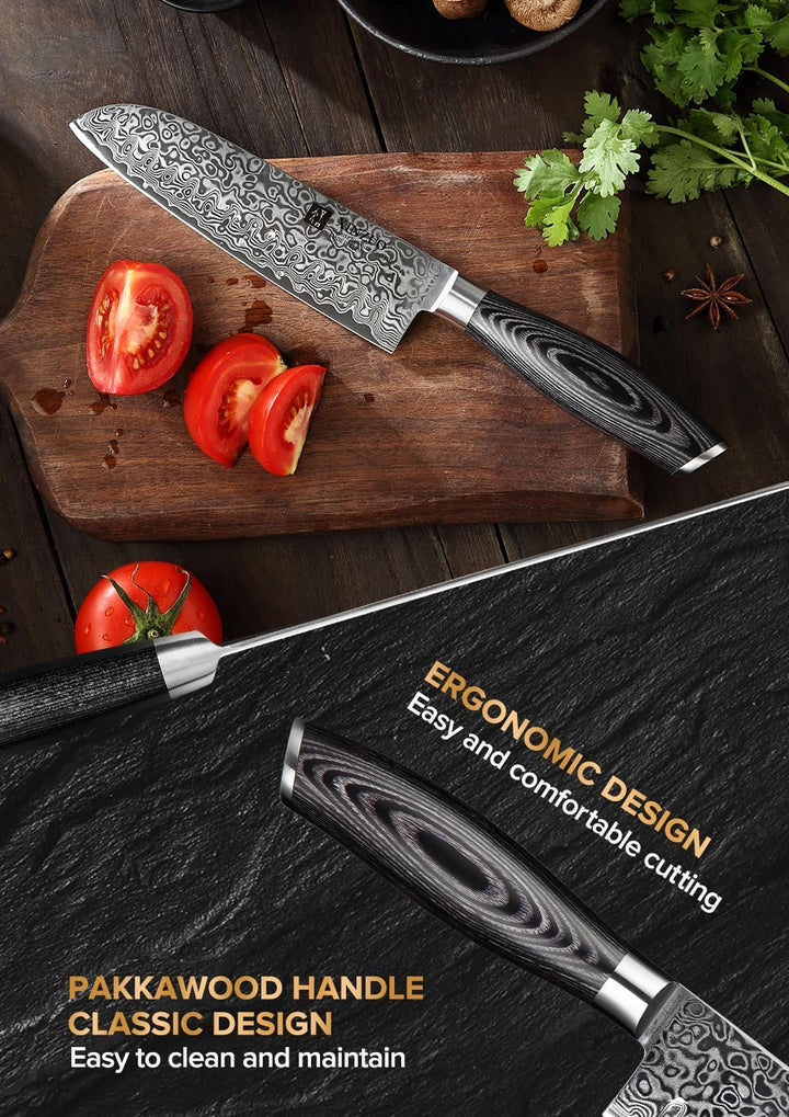 XINZUO 17,8cm Damaststahl Santokumesser, Profi Damastmesser Kochmesser Damaskus Chefmesser, Scharfe