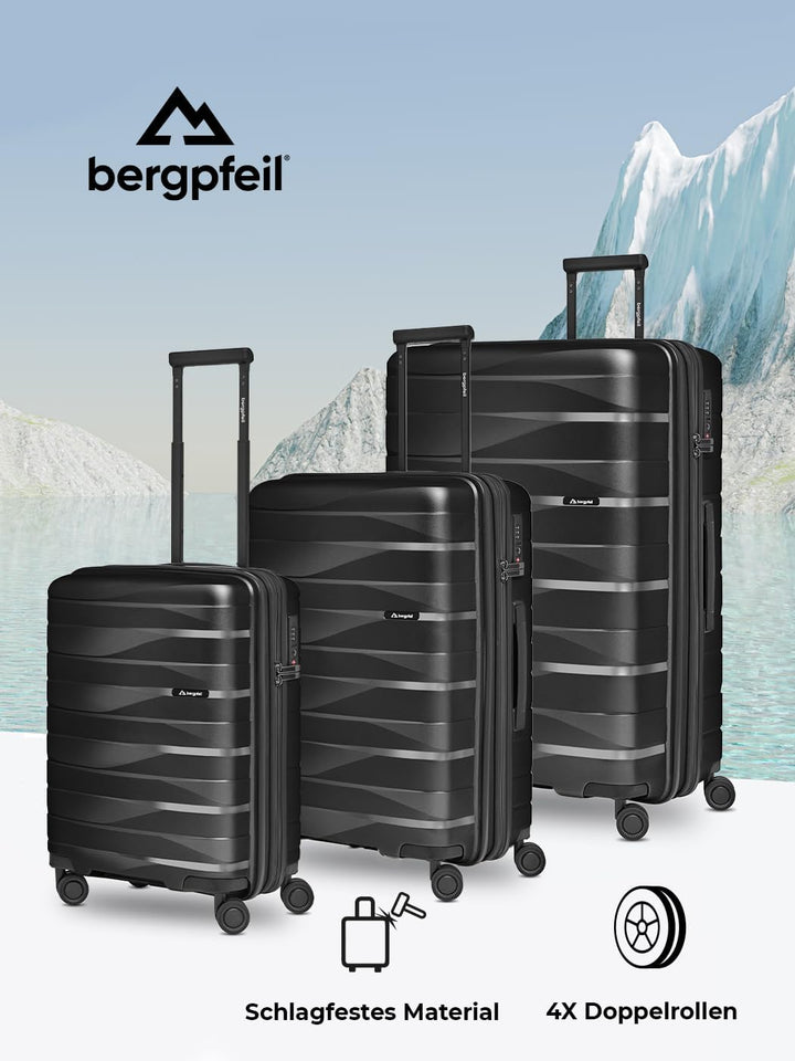Bergpfeil Koffer-Set 3-teilig |Hochwertiges Polypropylen-Material |mit Dehnfalte erweiterbares Koffe