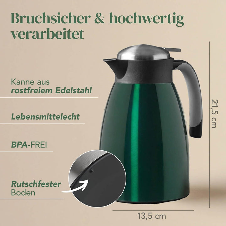 Blumtal Thermoskanne 1l - BPA-freie Teekanne mit Quick Tip Verschluss - auslaufsichere Kaffeekanne T