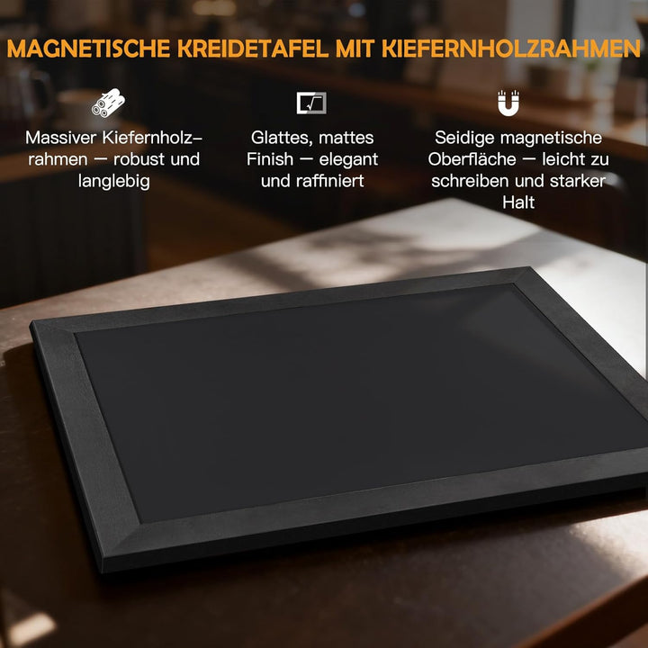 DOLLAR BOSS Magnetische Kreidetafel 90x60 cm, Magnettafel Schwarz mit Rahmen aus massivem Kiefernhol