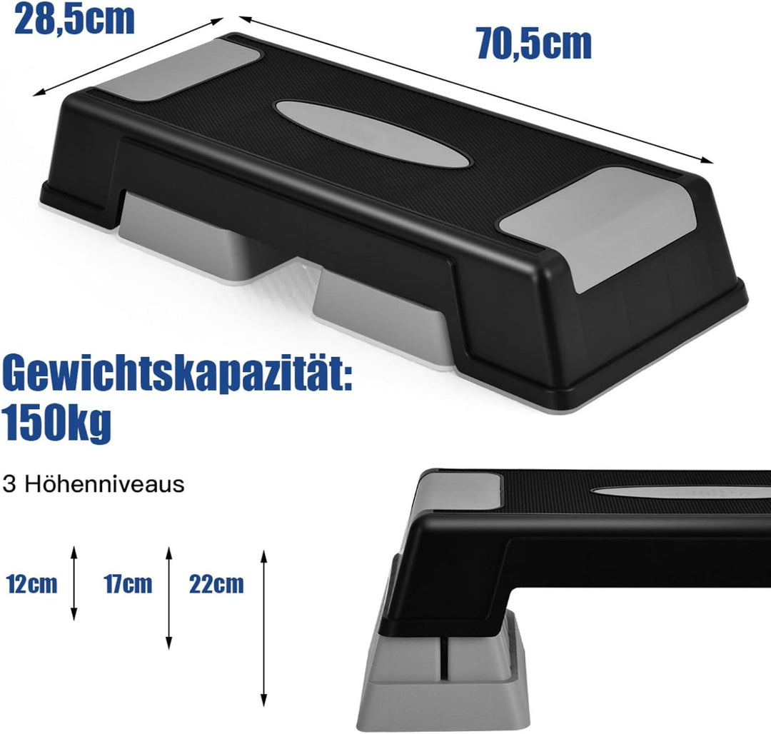 GYMAX Aerobic Stepper höhenverstellbar, Steppbrett mit 3 Stufen 12/17/22cm, Step Bench mit rutschfes