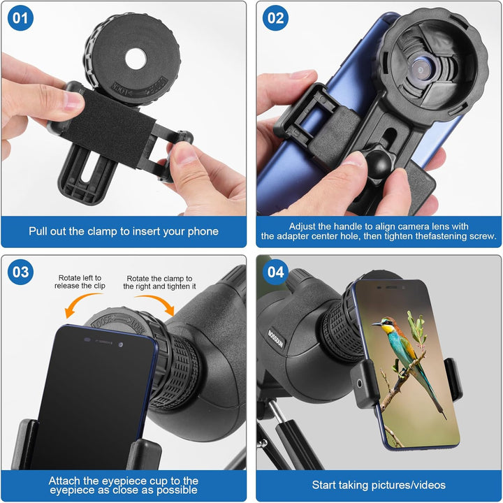 Spektiv Vogelbeobachtung 20-60x80, HD IPX7 Wasserdicht Spektive mit Stativ Smartphone Adapter, FMC O
