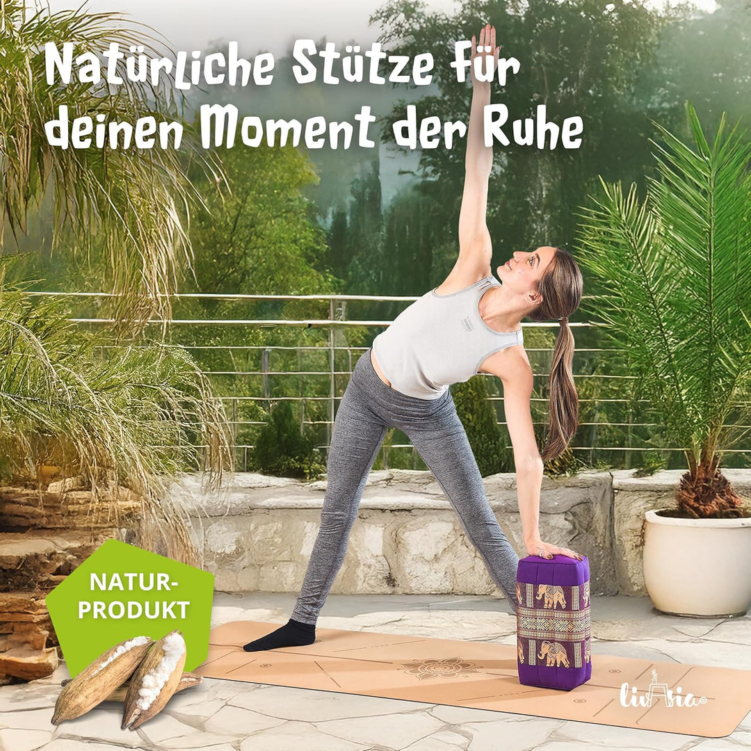 livasia Block Yogakissen eckig Thaiseide - 17x34x12cm - Meditationskissen Kapok, Stützkissen rechtec